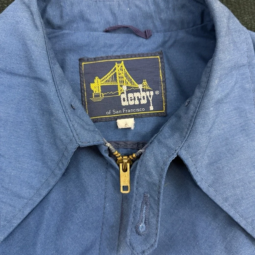 Vintage 80s 90s Derby Of San Francisco Full Zip Thin Jacket Mens Sz L Blue Retro